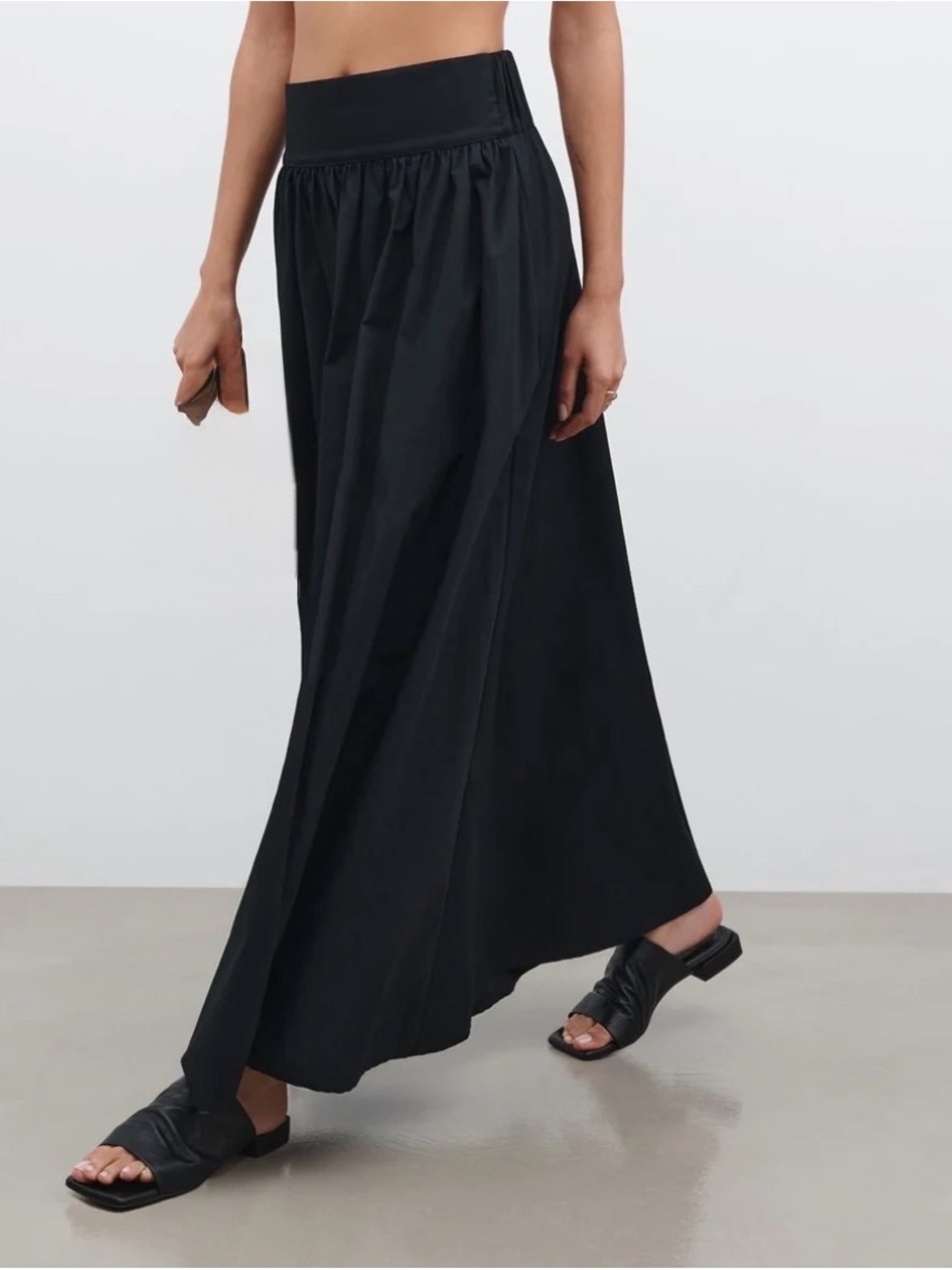 Elegant Black Maxi Skirt with Wide Waistband